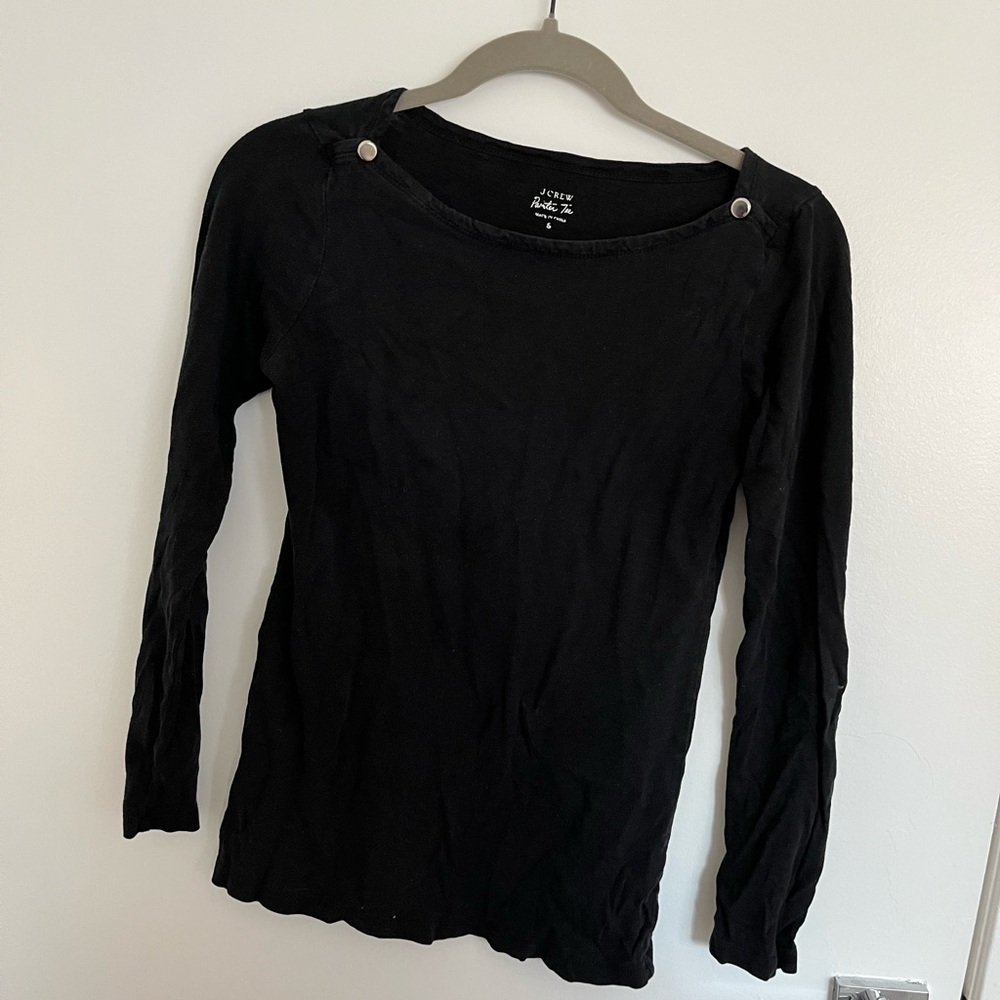 J. Crew Black Ribbed Long Sleeve Blouse